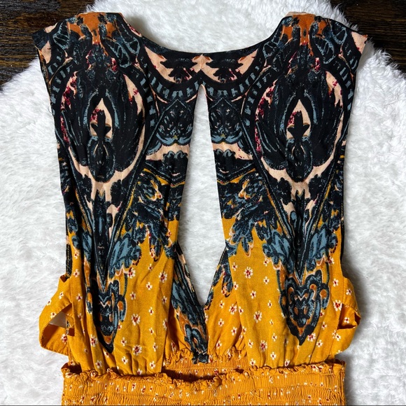 Free People Walking Through My Dreams Orange Floral Paisley Smocked Dress - Picture 11 of 15